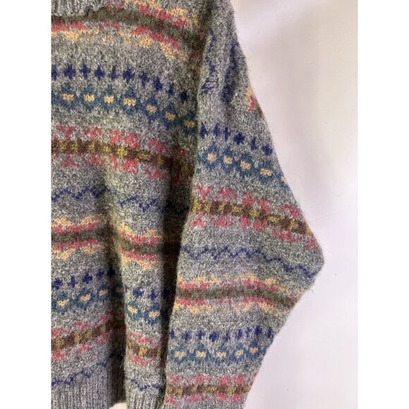 VTG 90s Wool Rainbow Fair Isle Nordic Chunky Crewneck Sweater Rockabilly - Picture 6 of 7